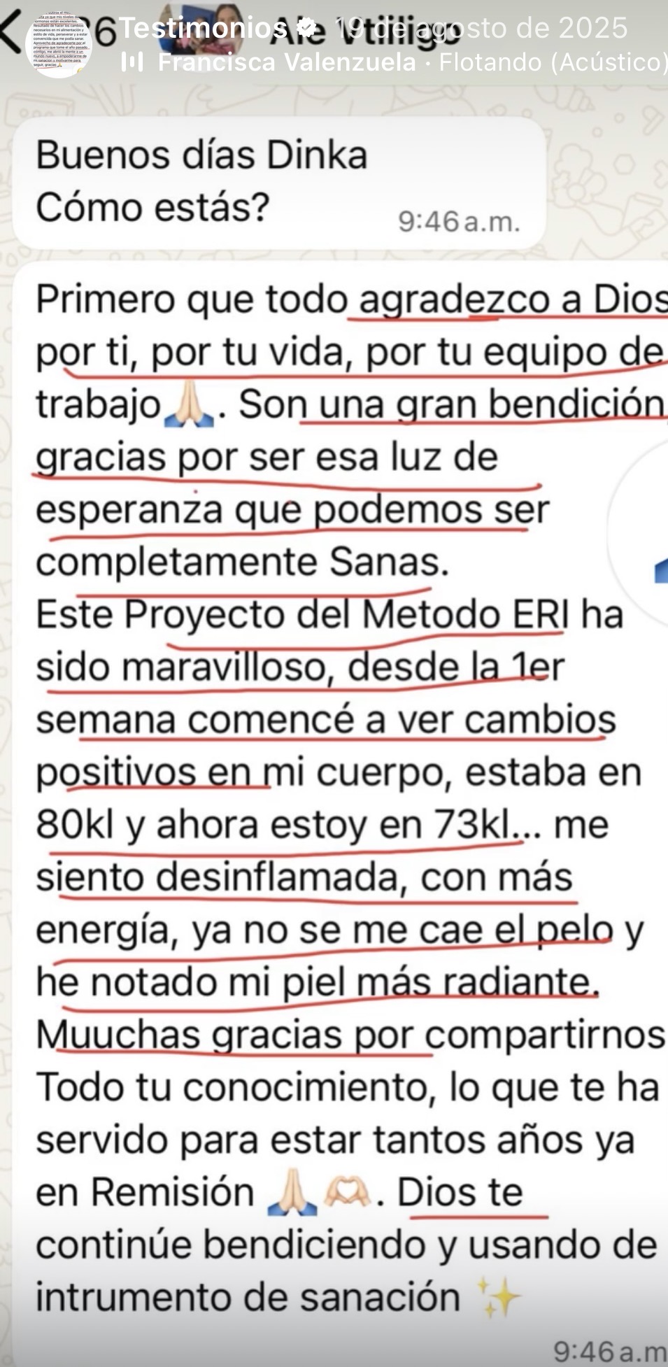 Testimonio real de alumna, vitíligo en remisión, bajó de peso